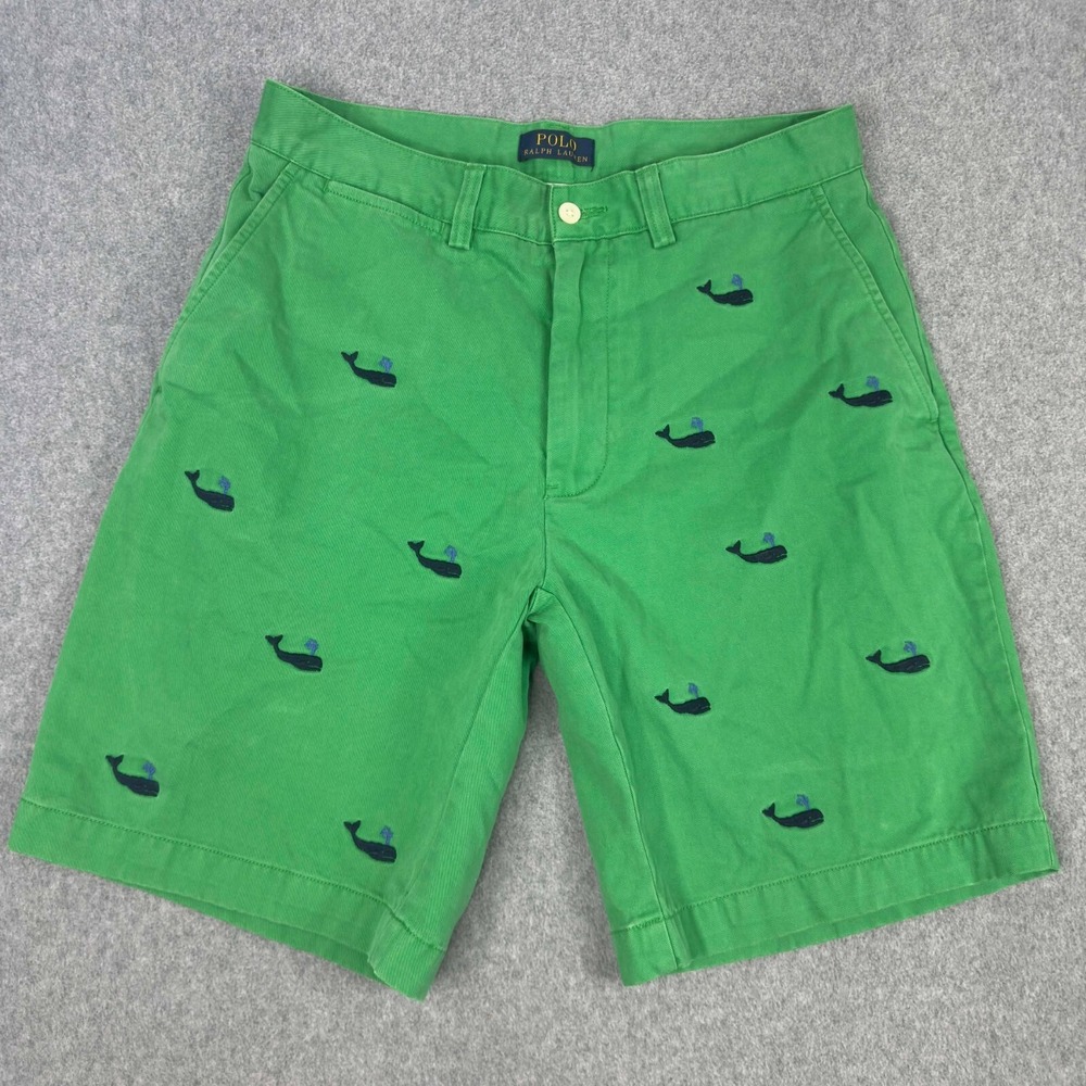 Polo Ralph Lauren Mens Size 30 Green Blue Whale Print Chino‎ Golf Prep Nautical